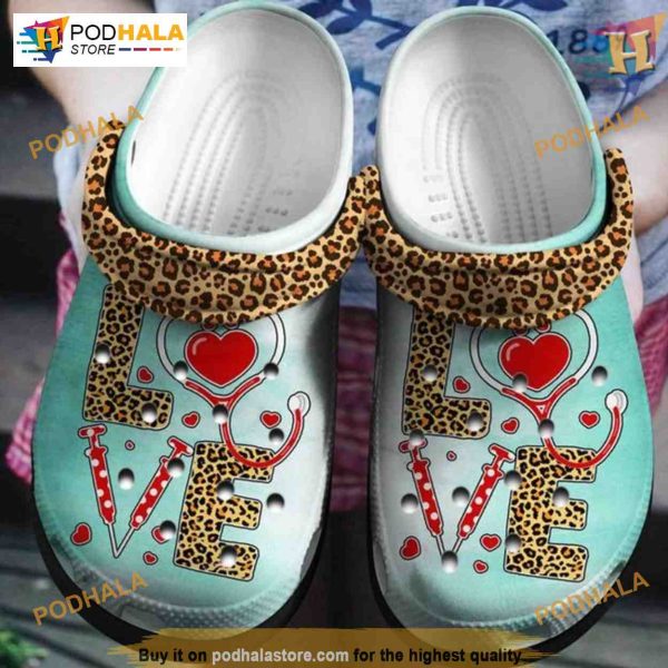 Leopard Skin Nurse Love Nurse Life Crocs, Funny Xmas Gifts