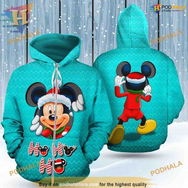 Light Blue Santa Mickey 3D Hoodie, Funny Christmas Gift Ideas