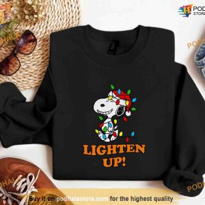 Lighten Up Snoopy Christmas Sweatshirt, Trendy Holiday Shirt