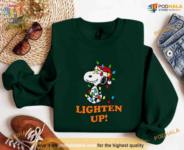 Lighten Up Snoopy Christmas Sweatshirt, Trendy Holiday Shirt