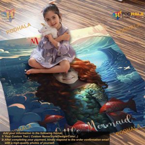 Little Mermaid Personalized Photo Face Blanket for Daughter Custom Fleece Kids Gift 4