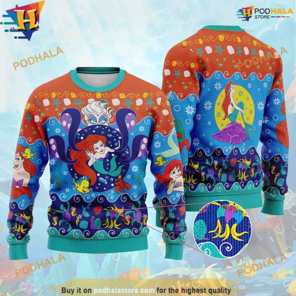 Little Mermaid Ugly Christmas Sweater, Great Gift for Christmas Fans