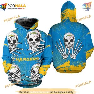 Los Angeles Chargers 3D Hoodie Halloween Skull Graphic 1