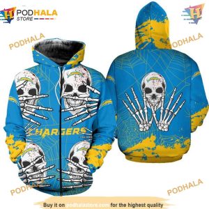 Los Angeles Chargers 3D Hoodie Halloween Skull Graphic 2
