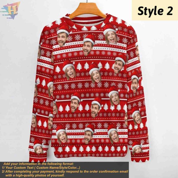 Man’s Personalized Ugly Christmas Sweater, Custom Family Face Design