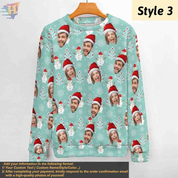 Man’s Personalized Ugly Christmas Sweater, Custom Family Face Design