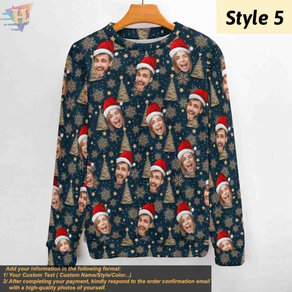 Man’s Personalized Ugly Christmas Sweater, Custom Family Face Design