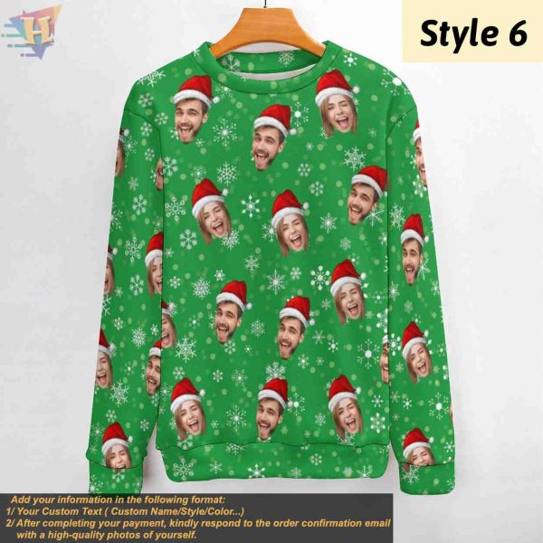 Man’s Personalized Ugly Christmas Sweater, Custom Family Face Design