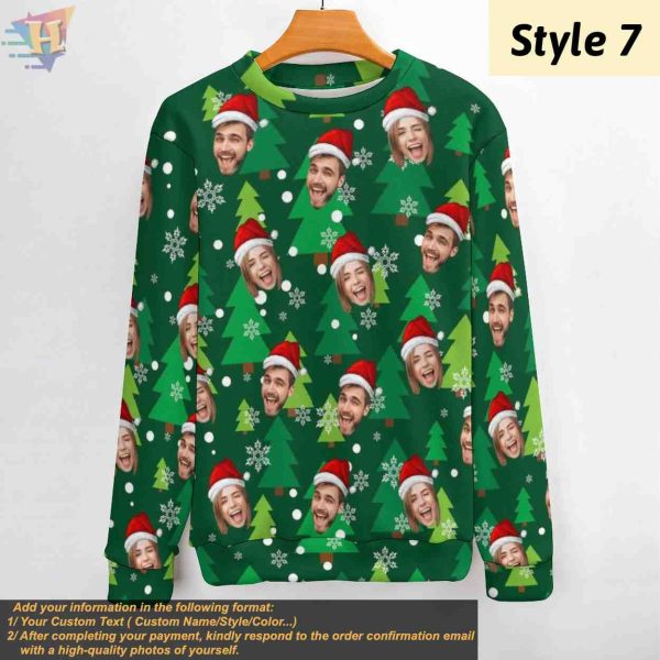 Man’s Personalized Ugly Christmas Sweater, Custom Family Face Design