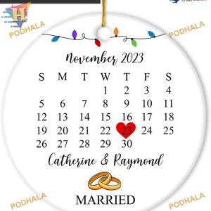 Married First Christmas 2023 Calendar Ornament, Personalized Wedding Ceramic