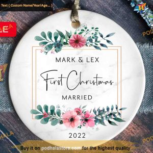 Married & Merry Personalized First Christmas Ornament, Love's Holiday