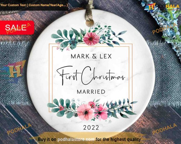 Married & Merry Personalized First Christmas Ornament, Love’s Holiday