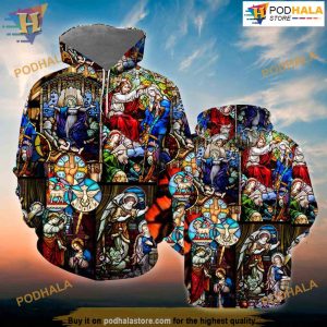 Mary's Coronation Religious Stained Glass Window 3D Hoodie