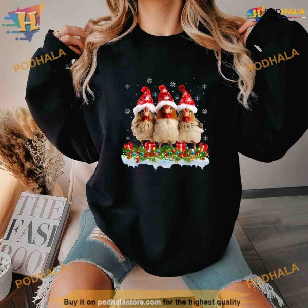 Matching Family Xmas Lights Santa Chicken Christmas Shirt Hoodie