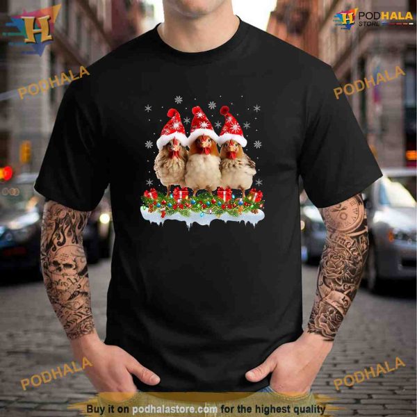 Matching Family Xmas Lights Santa Chicken Christmas Shirt Hoodie