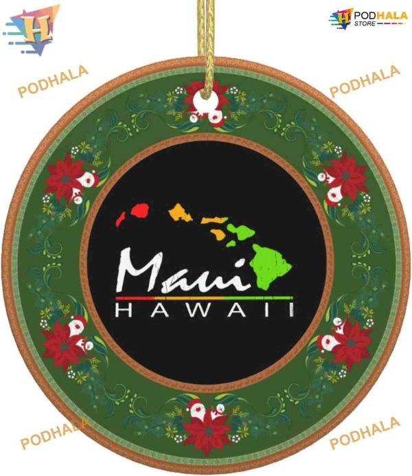 Maui Hawaiian Islands Personalized Family Christmas Ornaments, Ceremic Decor
