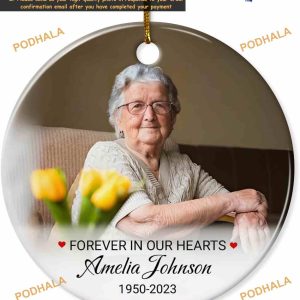Memorial Ornament 2023 Personalized Forever in Our Hearts, Ceramic Photo Keepsake Gift