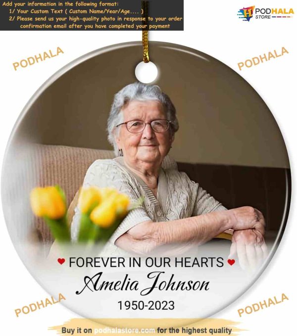 Memorial Ornament 2023 Personalized Forever in Our Hearts, Ceramic Photo Keepsake Gift