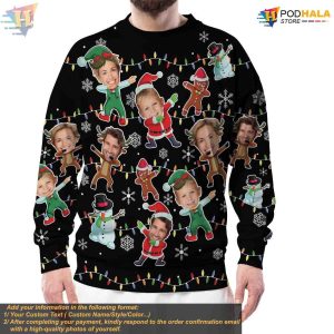 Men's Custom Face Christmas Sweater, Personalized Funny Led Outfit