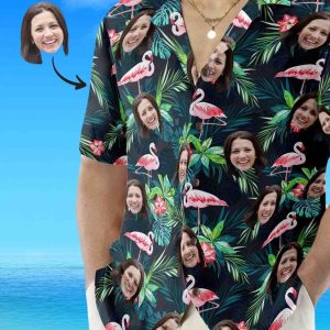 Men's Custom Photo Flamingo Hawaiian Shirt, Personalized Stag Do Party Shirts