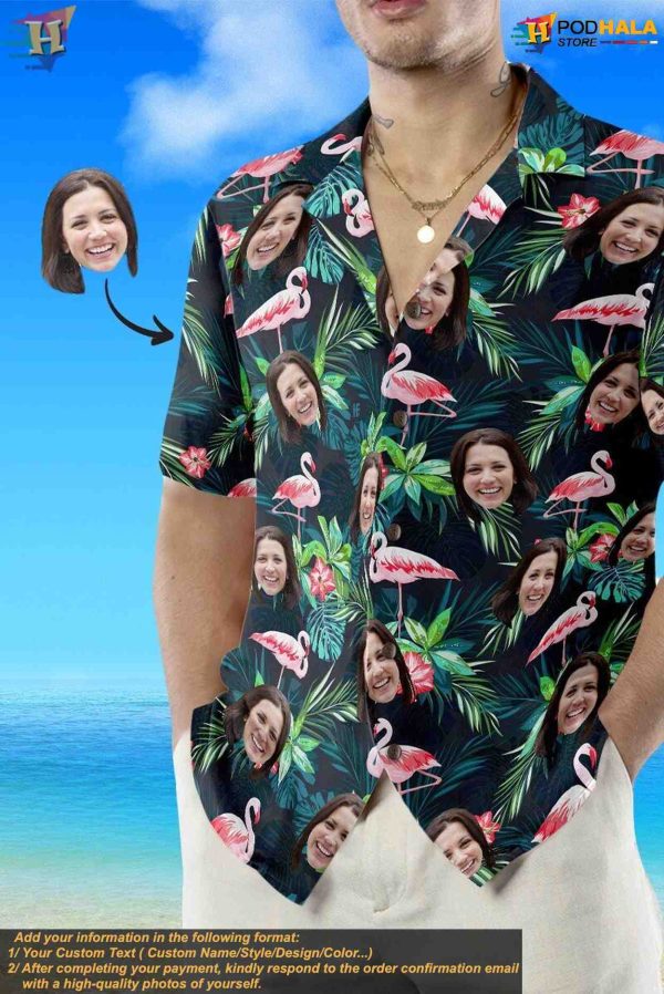 Men’s Custom Photo Flamingo Hawaiian Shirt, Personalized Stag Do Party Shirts