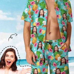 Mens Custom Photo Flamingo Hawaiian Shirt Personalized Stag Do Party Shirts 4