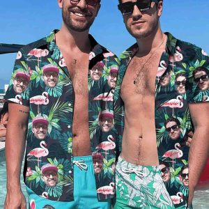 Mens Custom Photo Flamingo Hawaiian Shirt Personalized Stag Do Party Shirts 5
