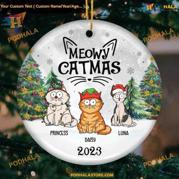 Meowy Catmas Ceramic Ornament, Fun Family Christmas Gifts 2023