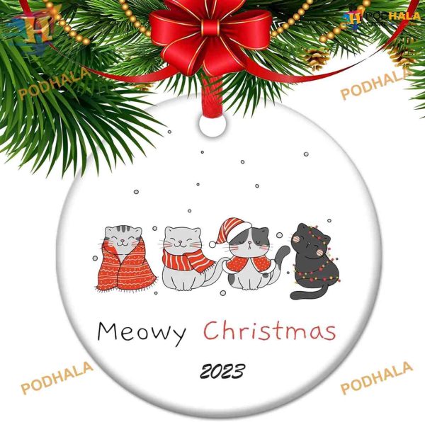 Meowy Christmas Cat 2023 Personalized Family Ornaments, Holiday Tree Decor