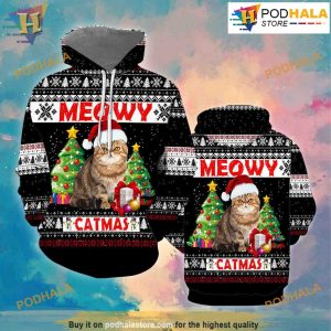 Meowy Xmas 3D Funny Hoodie Christmas, Best Family Christmas Gifts