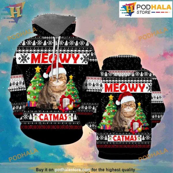 Meowy Xmas 3D Funny Hoodie Christmas, Best Family Christmas Gifts