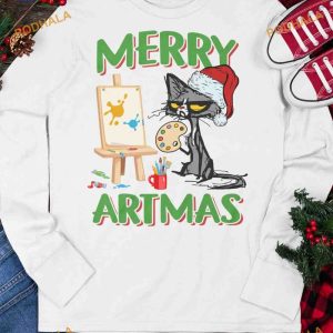 Merry Artmas Cat Painting Christmas Shirt, Matching Family Christmas Shirt