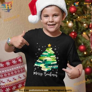 Merry Bookmas Books Pine Tree Funny Reading Lover Christmas Shirt