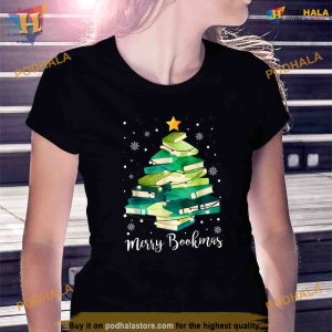 Merry Bookmas Books Pine Tree Funny Reading Lover Christmas Shirt 2