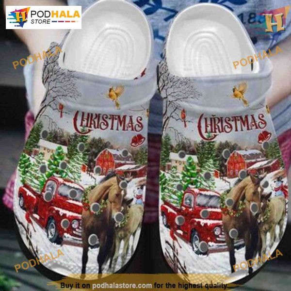 Merry Christmas Classic Clogs 3D Print Horse Crocs, Creative Christmas Gift Ideas