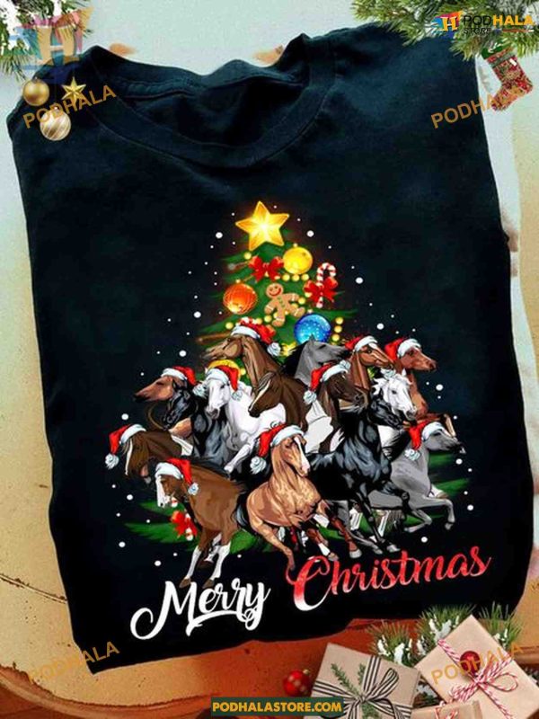 Merry Christmas Horses & Tree Shirt, Family Christmas Shirt Ideas