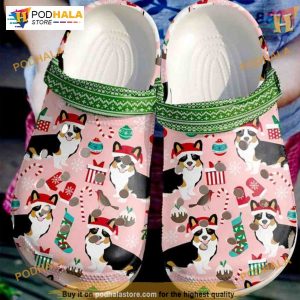 Merry Corgimas Christmas Patterns Corgi Crocs, Funny Xmas Gifts