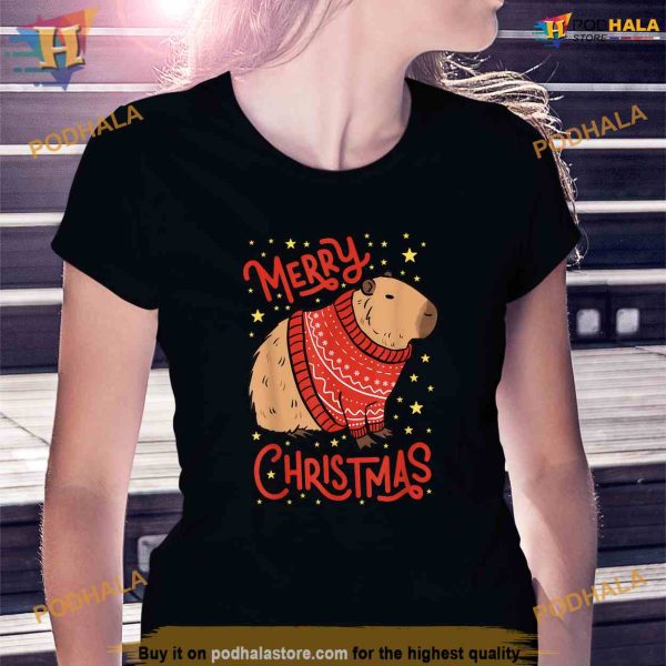 Merry Cute Ugly Design Capybara Design Christmas Shirt