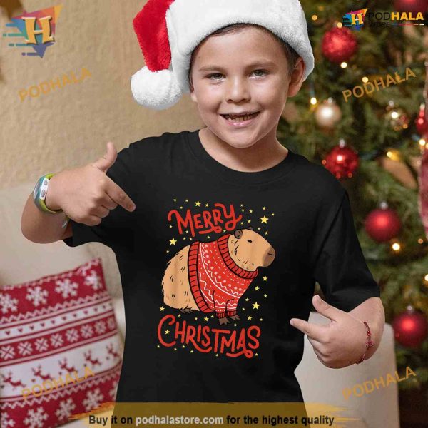 Merry Cute Ugly Design Capybara Design Christmas Shirt