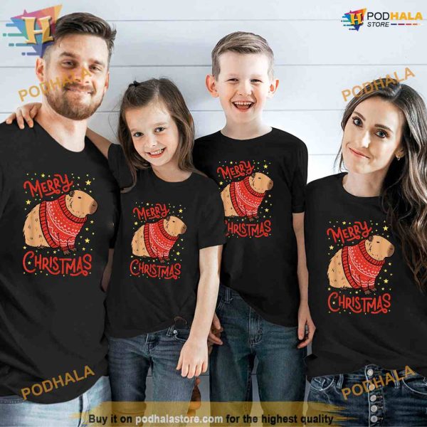 Merry Cute Ugly Design Capybara Design Christmas Shirt