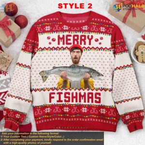 Merry Fishmas Custom Photo Sweater Personalized Ugly Xmas Gift for Men 2