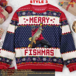 Merry Fishmas Custom Photo Sweater Personalized Ugly Xmas Gift for Men 3