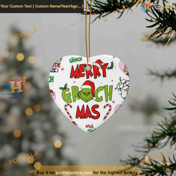 Merry Grinch Mas Ceramic Ornament, Festive Grinch Christmas Tree Ornaments