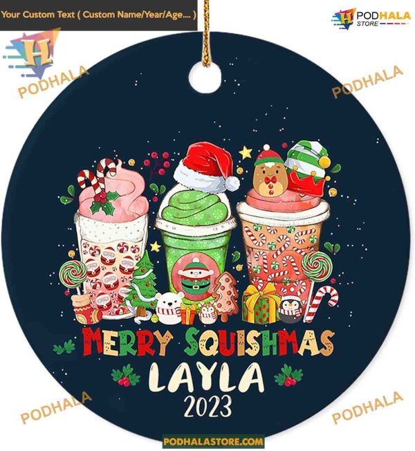 Merry Squishmas 2023 Ornament, Personalized Family Christmas Ornament, Squishmallow