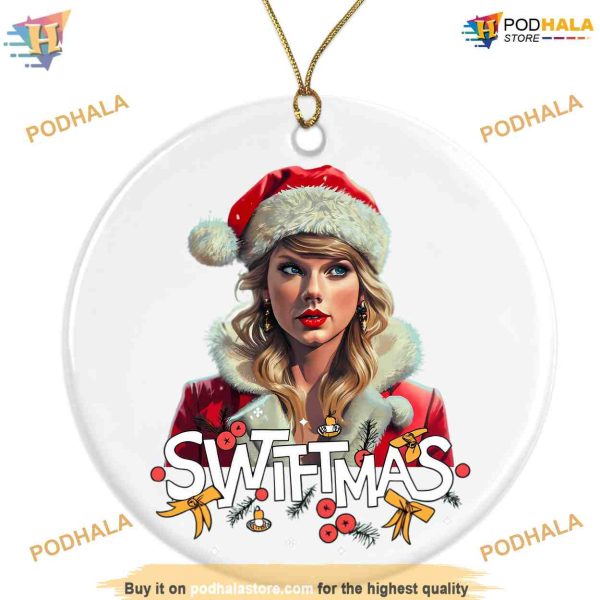 Merry Swiftmas Christmas Round Ornament, Taylor Swift Christmas Tree Decor