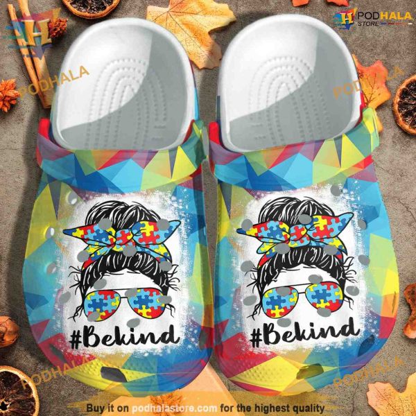 Messy Bun Be Kind Autism Awareness Crocs, Funny Christmas Gifts