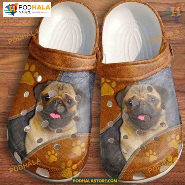 Metallic Pug Texture Leather Print Crocs for Dog Lovers, Pug Mom Gift