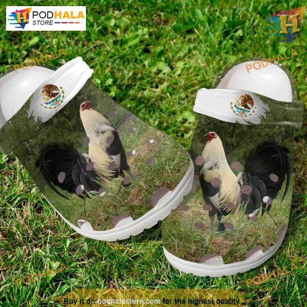 Mexican Rooster on Grass Crocs, Trending Rooster Lover for Style
