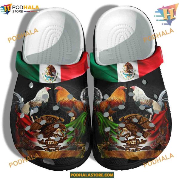 Mexico Eagle Chicken Flag Crocs, Gifts for Chicken & Mexican Culture Fans
