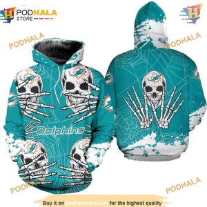 Miami Dolphins NFL Hoodie 3D Skull, Halloween NFL Merchandise Graphic